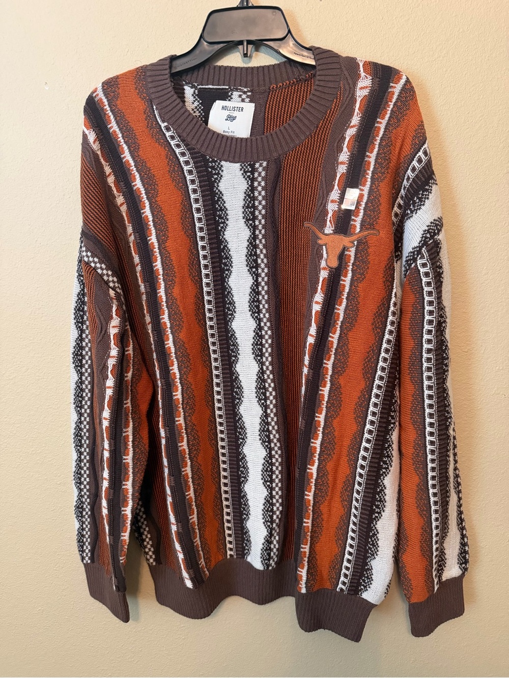 Hollister Texas Longhorns Knit Sweater Men’s Large NWT Boxy Fit Cotton Blend